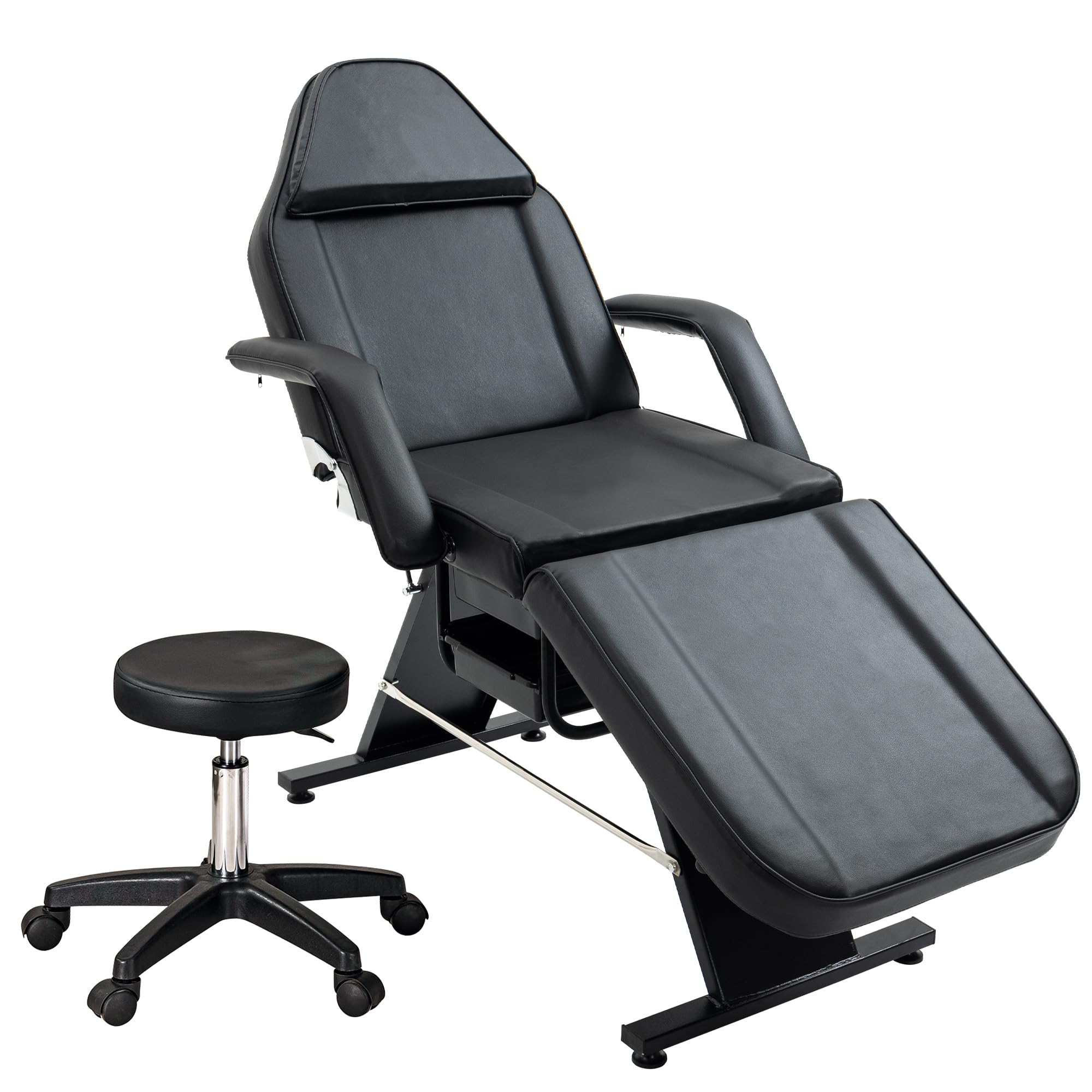Photo 1 of Favfurish Massage Salon Tattoo Chair,Multi-Purpose 3-Section Facial Bed Table, with Hydraulic Stool and Two Trays, Adjustable,fit for Beauty,Barber,Spa,Easy to Assemble, Black