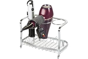 mDesign Steel Bathroom Countertop Hair Tool Storage Organizer Accessory Basket Tray, Vanity Table Holder for Hair Dryer, Straightener, Curling Iron, Styling Products, Hyde Collection - Chrome