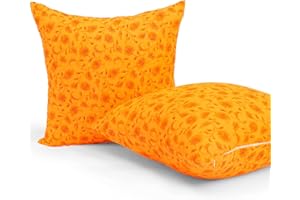 EVENHUG Quilted Pillow Shams Set of 2 Orange Sunflower Pillow Covers Floral Pillowcases Matching Bedding Decoration (18" X 18")