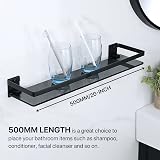 SAYAYO 50 cm Black Tempered Glass Wall Shelf with SUS304 Rail Bath Storage view 3