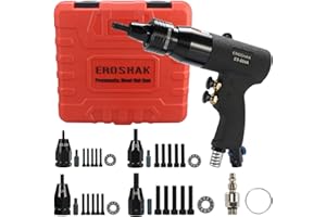 EROSHAK Pneumatic Rivet Nut Gun (10-24 & 1/4 & 5/16 & 3/8) Air Rivet Nut Pull Setter Tool with 4 Size Quick-Change Nose-Piece Assembly, 5pcs Mandrels Included with Each Size…