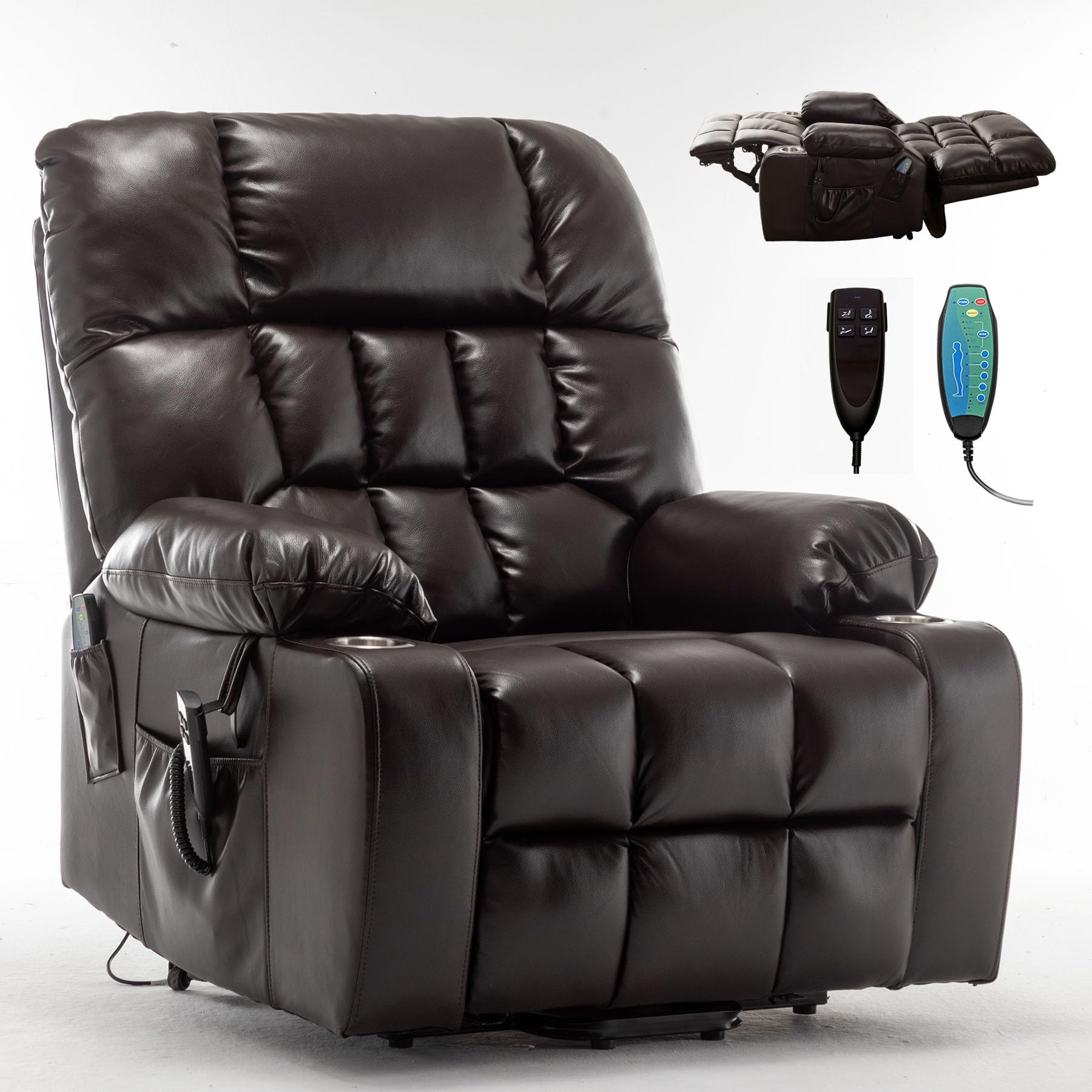 Photo 1 of **FINAL SALE, SEE NOTES**RHHVVR Oversized Power Recliner Chair for Big and Tall 400 LBS, 25.5" Extra Wide Electric Lift Chair with Heat and Massage, Dual Motor 180° Lay Flat Recliner Living Room Sofa, PU Leather Big Recliner