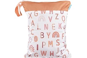 HAPPY FLUTE HappyFlute Waterproof Reusable with Two Zippered Wet Dry Bag for Baby&Kid Cloth Diapers,Travel,Beach,Pool,Stroller,Gym Bag for Swimsuits&Wet Cloth diaper (Letter)