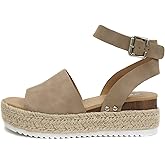 Soda Topic Open Toe Buckle Ankle Strap Espadrilles Flatform Wedge Casual Sandal