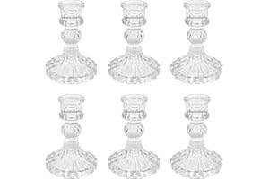 Showin Glass Candlestick Holders Set of 6, Clear Stripe Taper Candle Holders for Table Centerpiece, Home Decorations, Valentine Day, Wedding and Party
