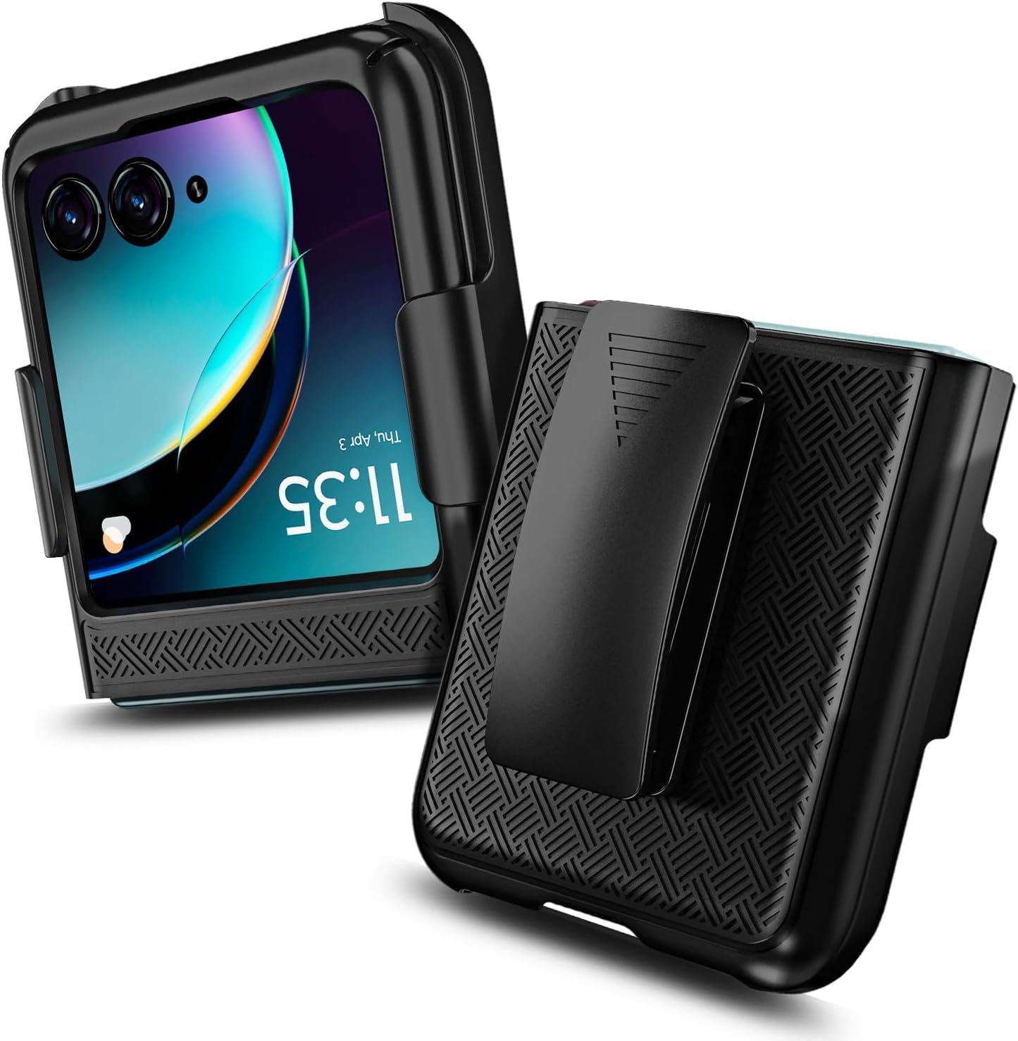 YZB Belt Case for Motorola Razr-Ultra-2025, Black | Slim Fit Lightweight & Snap-On Shockproof Protection Cover, Rotating Belt Clip Holster Kickstand Combo