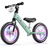 besrey Toddler Balance Bike 2 Year Old: All-Metal Frame &amp; 12" Self-Lighting Wheels, Kids Bike with Adjustable Seat, Custom Plate w/Bonus 4 Sets of Stickers, Gift Bike for Boys Girls 2 3 4 5 Years Old