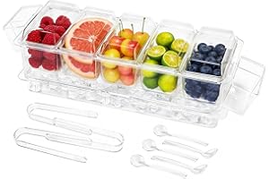 IVYHOME Chilled Condiment Server, Taco Bar Serving Set, Mimosa Bar Supplies, with 5 Lidded Containers and Detachable Ice Stor