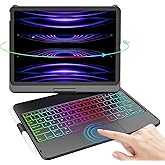 MMK for iPad 11 Pro Case with Keyboard | Compatible with iPad Air (4th, 5th Gen | M2, M3) & iPad Pro 11 inch (2018-2022, 1st-4th) | 10 Color Backlight & 360 Rotation with Multi-Touch Trackpad-Black