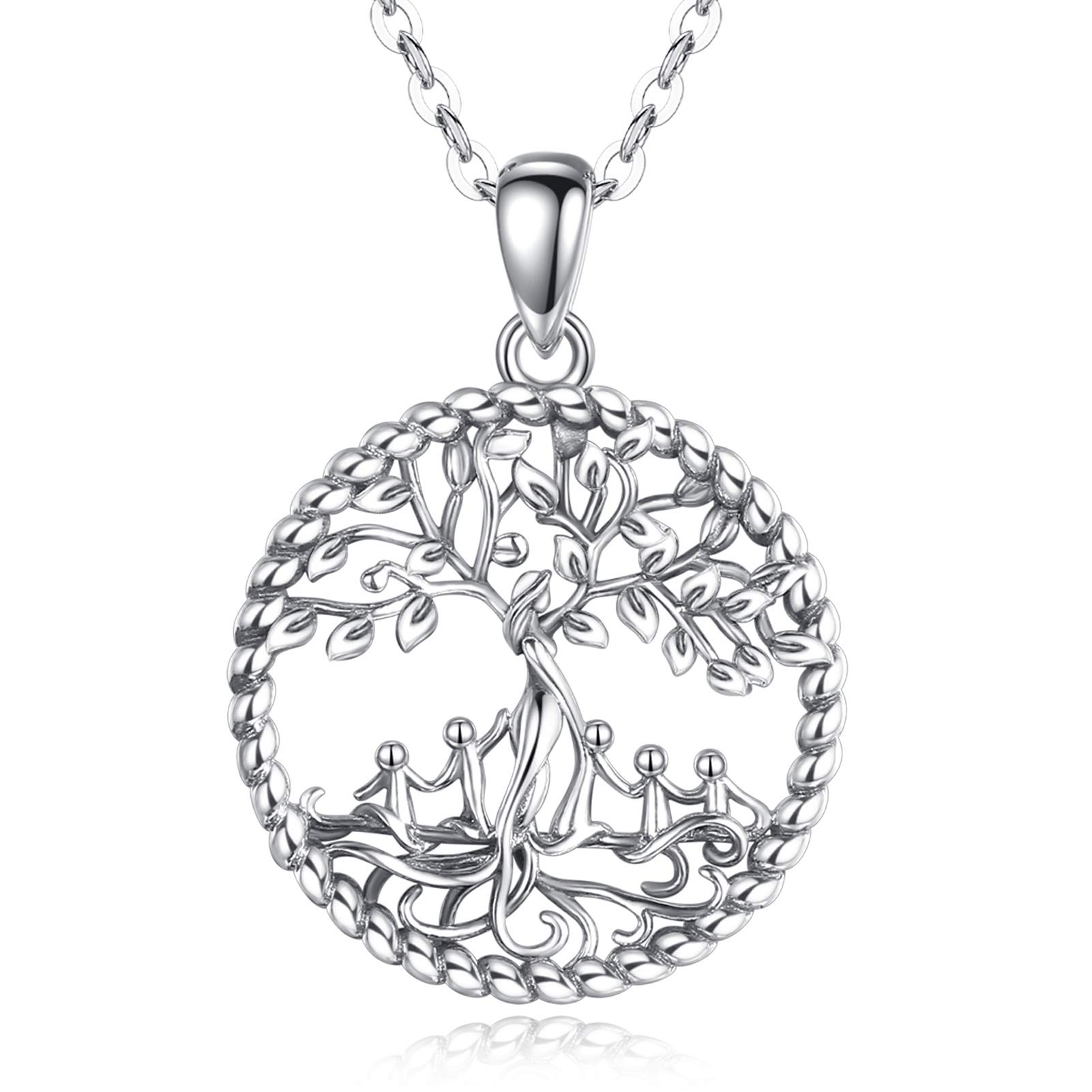 AEONSLOVE Sterling Silver Tree of Life Necklace, Family Love Tree Pendant, Women's Gift, 18" Rolo Chain