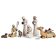 Willow Tree Nativity Accessory Figures with The Three Wisemen Plus Shepherd and Stable Animals 7-Piece Set