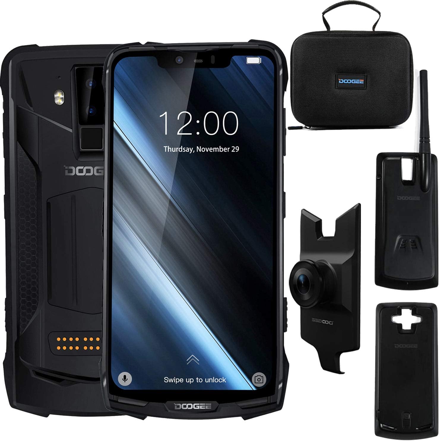 Rugged Smartphone 4G, DOOGEE S90 Super Dual SIM Free Mobile Phones Unlocked Android 8.1 6.18'' FHD+ Screen 10050mAh Helio P60 Octa-core 6GB +128GB, IP68/IP69K Waterproof, 16MP+8MP AI Camera NFC Black