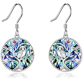 Tree of Life Earrings Sterling Silver Celtic Tree of Life Abalone Shell Dangle Drop Earrings for Women Jewelry