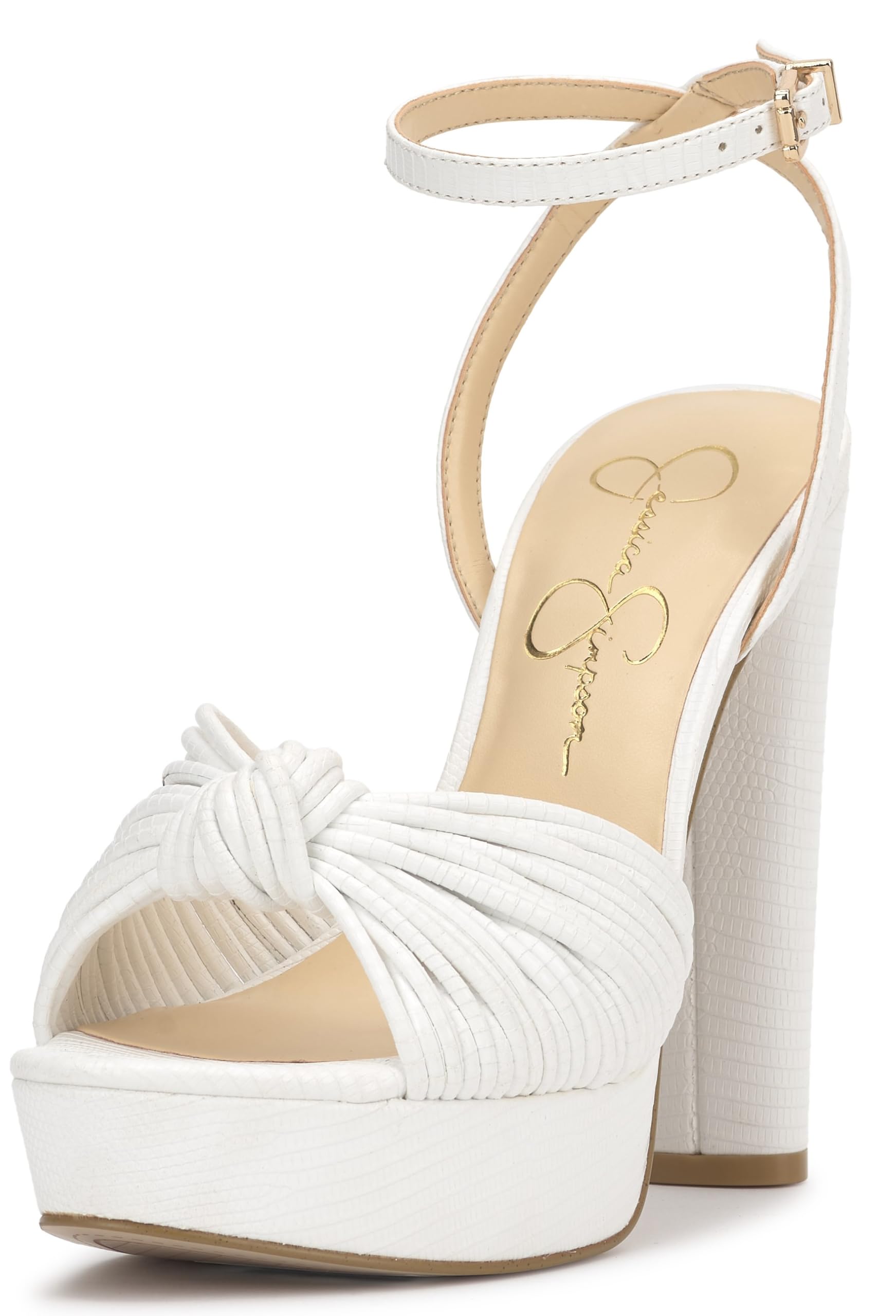 Jessica Simpson Womens Immie Platform Sandal with Ankle Strap, White Mini Lizard, 8 Image