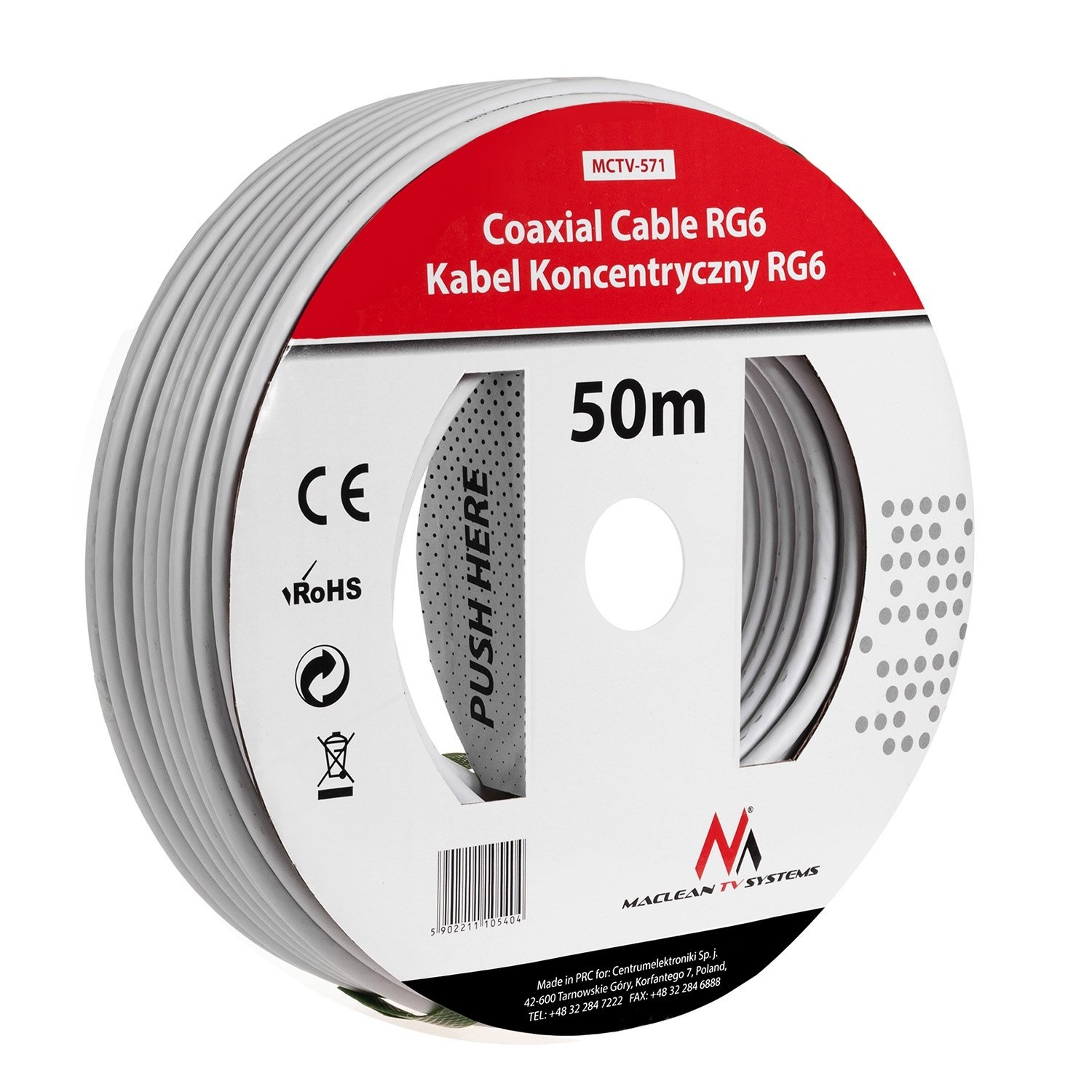 Maclean MCTV-571 SAT Antenna Cable Coaxial Cable RG6 1.0CCS SAT Cable (50M)