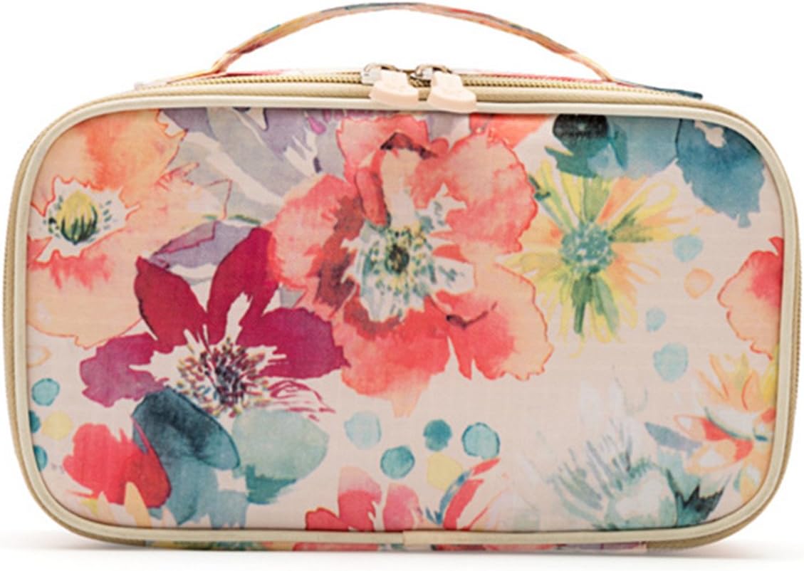 Cosmetic Bag Women Travel Bag Makeup Brush Organizer Bag Mini Makeup Pouch Holder with Carry Handle for Travel Perfect Gift for Women Girls by TOPERIN (Floral)