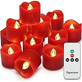 Topstone Red Remote Control Flameless Tealight Candles,CR2450 Battery Powered Votive Candles with Timer,Electric Fake Candle for Home, Christmas Decoration,Pack of 12