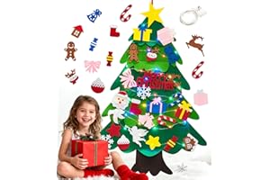 MIEDECDEL Felt Christmas Tree for Toddlers Kids 3.1ft Christmas Wall Decor with 32 Ornaments (Stocking/Candy Snowman) LED Lights and Adhesive Pads, DIY Wall Hanging Xmas Decoration for Home Party Gift for Kids