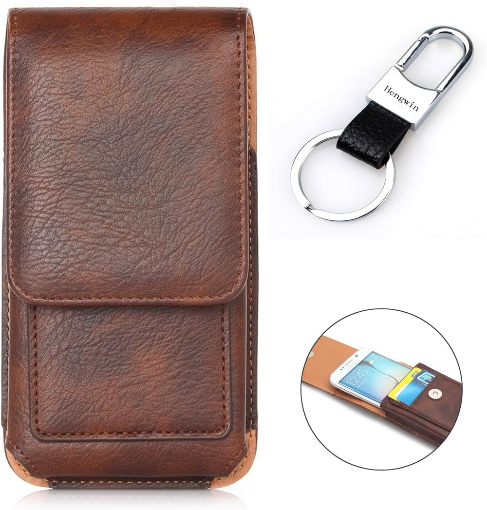 iPhone 6S 6 Plus Holster, Univesal Vertical Premium Leather Smartphone Holster Carrying Case Pouch with Rotating Belt Clip with Card Slots for HTC ONE M8/M9 Samsung Note 5 4+Free Stylus(7 inch Brown)