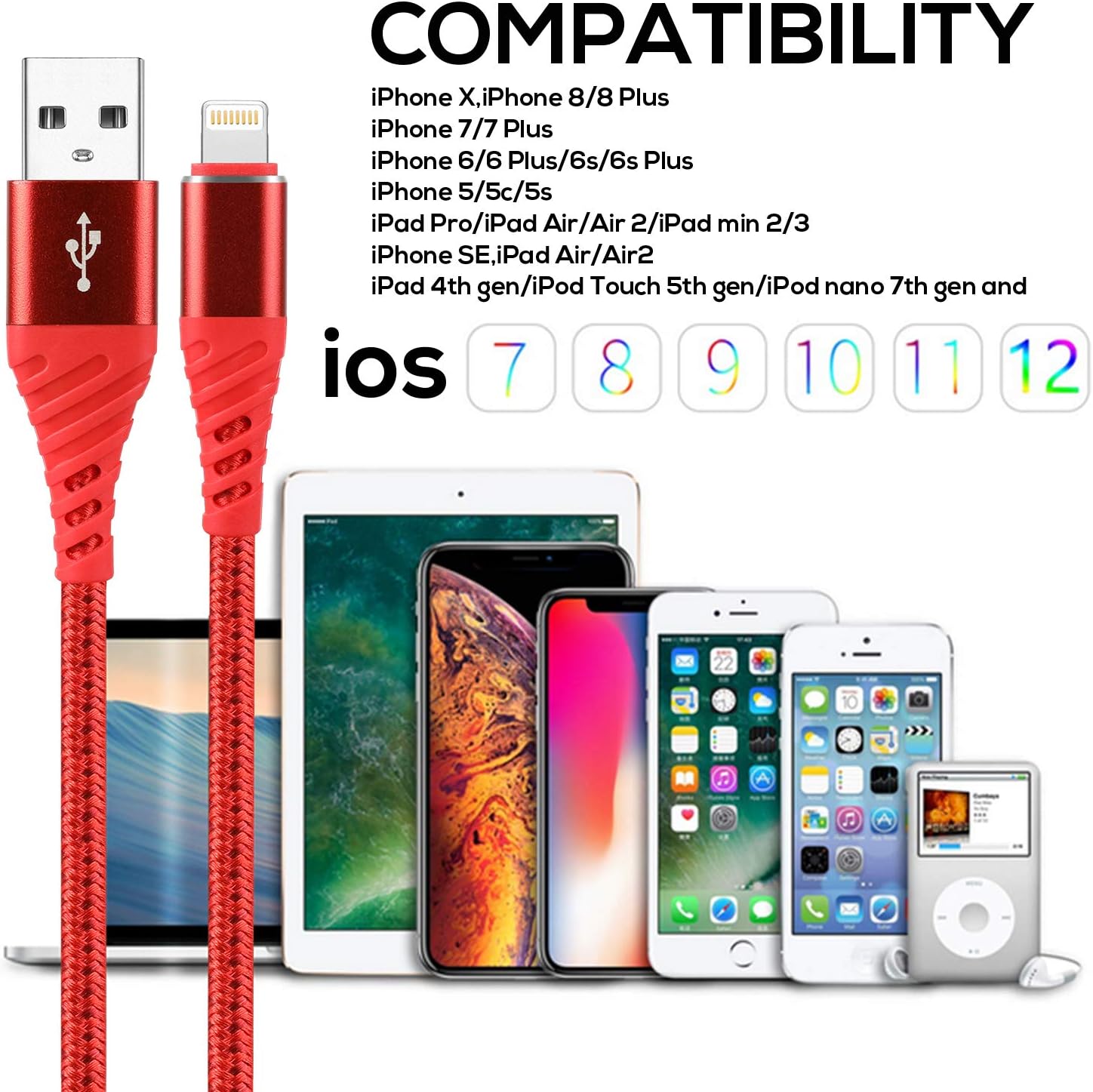 iPhone Charger 3ft, 2 Pack Lightning Cable 3 Foot Nylon Braided USB Charging & Syncing iPhone Cord 3 feet Compatible with iPhone Xs/XR/XS Max/X/7/7Plus/8/8Plus/6S
