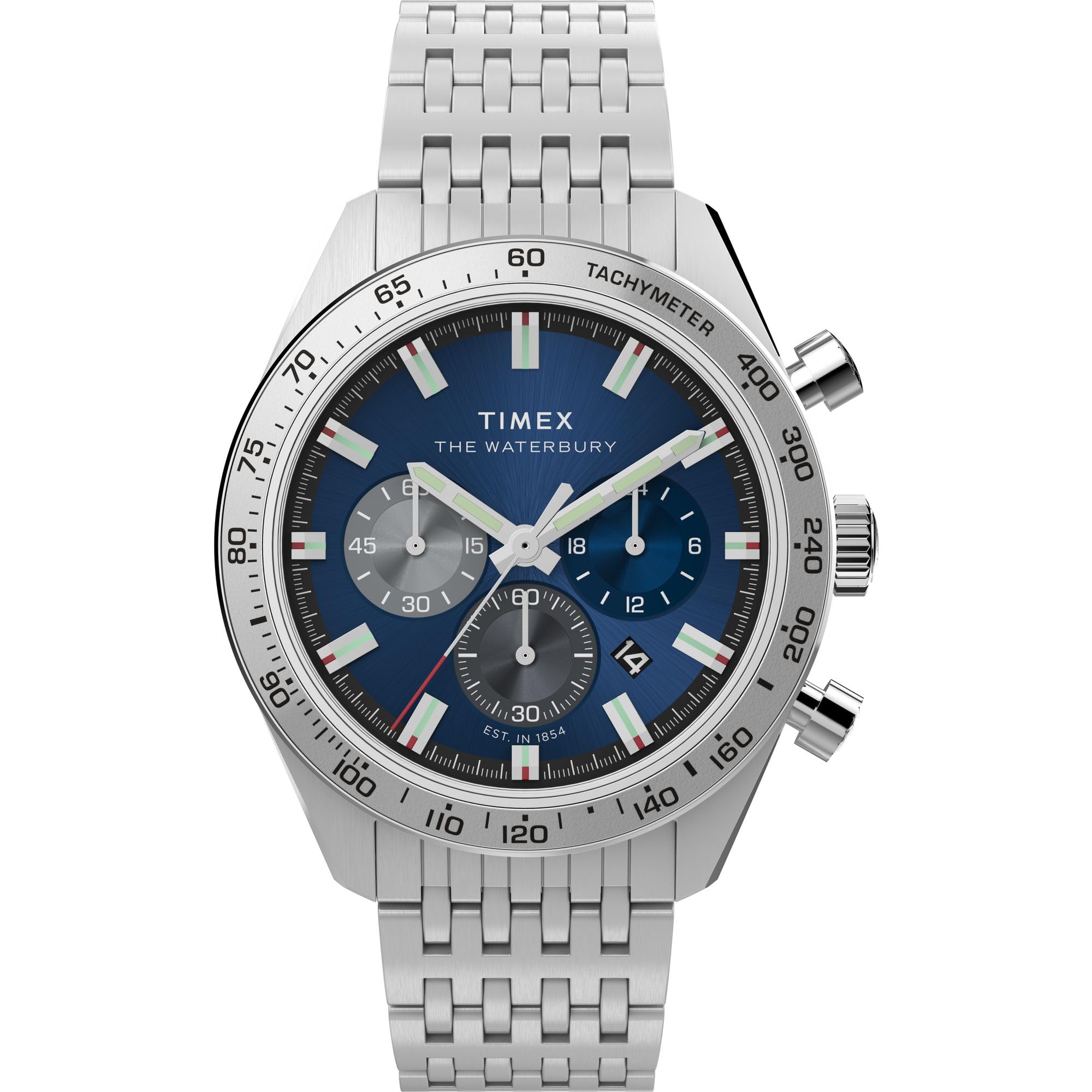 Timex Men’s Waterbury Traditional 41mm Watch – Stainless Steel Bracelet Blue Dial Stainless Steel Case