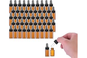 USROMMANER 50 Pack, 3ml Amber Glass Dropper Vial for Essential Oils, Empty Eye Dropper Bottle With Black Screw Cap, Liquid Pipette Travel Test Sample Perfume Vial - Transfer Pipette Included