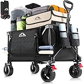 150L Wagon Cart Foldable, Heavy Duty Collapsible Utility Wagon with 220lbs Capacity, All-Terrain Beach Wheels, Portable Garde