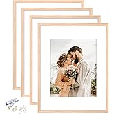 11x14 Picture Frame, Solid Oak Wood Frame 8x10 with Mat or 5x7 with 2 Mat or 11x14 without Mat with Perspex Glass, 11 x 14 Frame for Wall Display Art Photo, Poster, Birthday Christmas Gift, Set of 4
