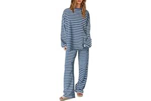 Aiybao Womens Striped Lounge Set 2 Piece Outfits Striped Long Sleeve Shirt Wide Leg Pants Pajamas Set Travel Outfit