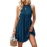 KIRUNDO Summer Sundresses for Women Spring Halter Flowy Babydoll Tiered Pleated Beach Wedding Guest Vacation Cruise Dress