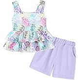 SOLOYEE Toddler Girl Clothes Summer Outfits, Sleeveless Ruffle Hem Tank Top + Shorts 2Pcs Cute Baby Girls Clothing Set 1-5T