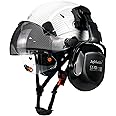 SAFEBUILDER Safety Helmet With Visor Ear Muffs Work at Hight Carbon Fiber Abs Hard Hat For Industrial Construction Head Protection ANSI Z89.1 Approved(01-Matte White+Clear&Tinted Visors+B07E Earmuffs)