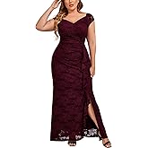 Miusol Women's Plus Size Floral Lace Off Shoulder Side Split Formal Evening Party Maxi Dress