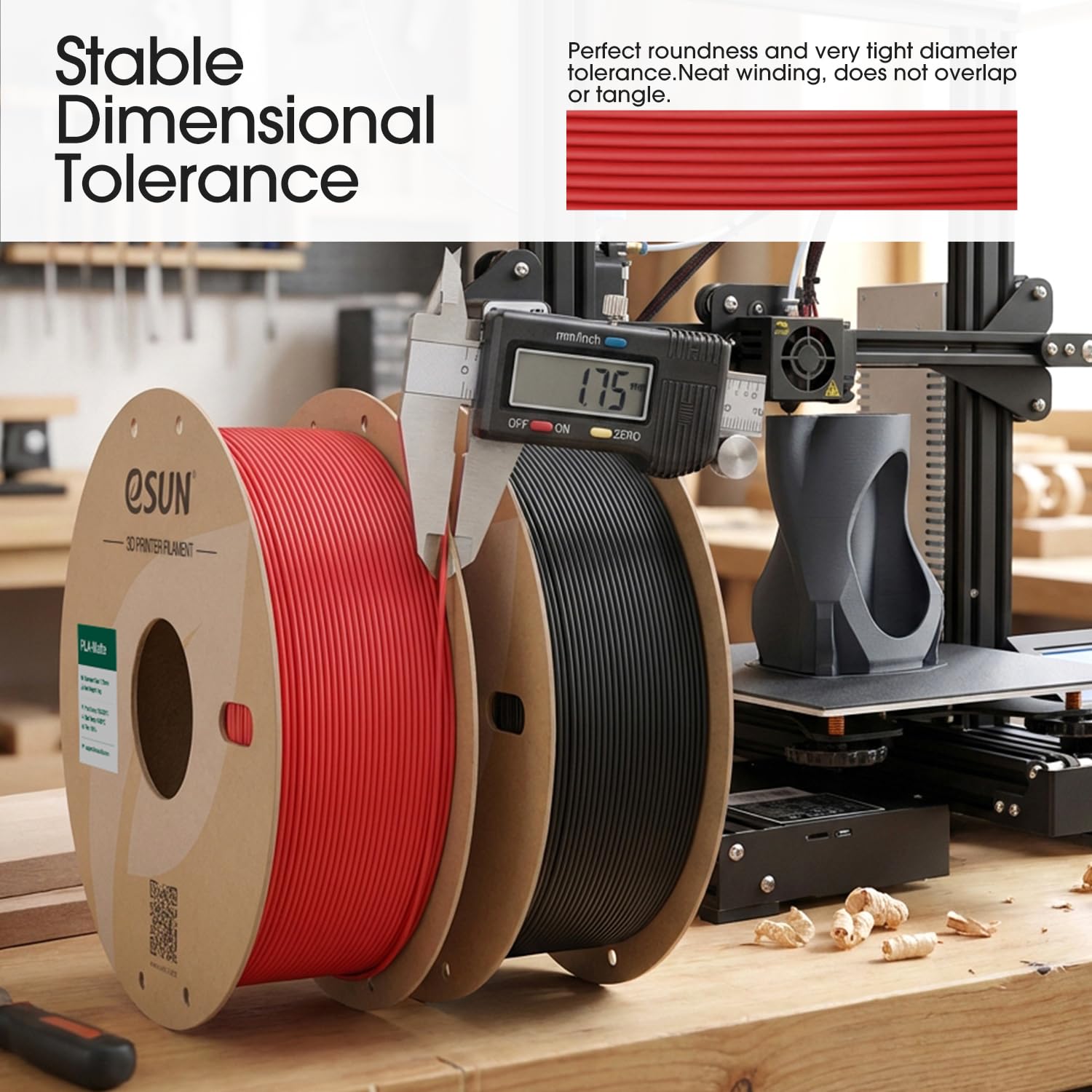 eSUN Upgraded Matte PLA Filament 1.75mm, Matte PLA 3D Drucker Filament, glanzfreie Farbe, mattierte Textur, 1KG pro Spule, 2 Spulen für 3D Drucker, Feuerrot 4