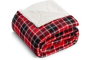 JINGCHENG Buffalo Check Sherpa Fleece Throw Blanket Super Soft Plush Warm Reversible Flannel Blanket for Couch Bed (Plaid-Bla