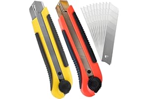 FeiLyKi 2-Pack 25mm Knife Exacto Knife Heavy Duty Box Cutter Utility Knife,Retractable Blade,10 SK5 Snap Off Blades-2044