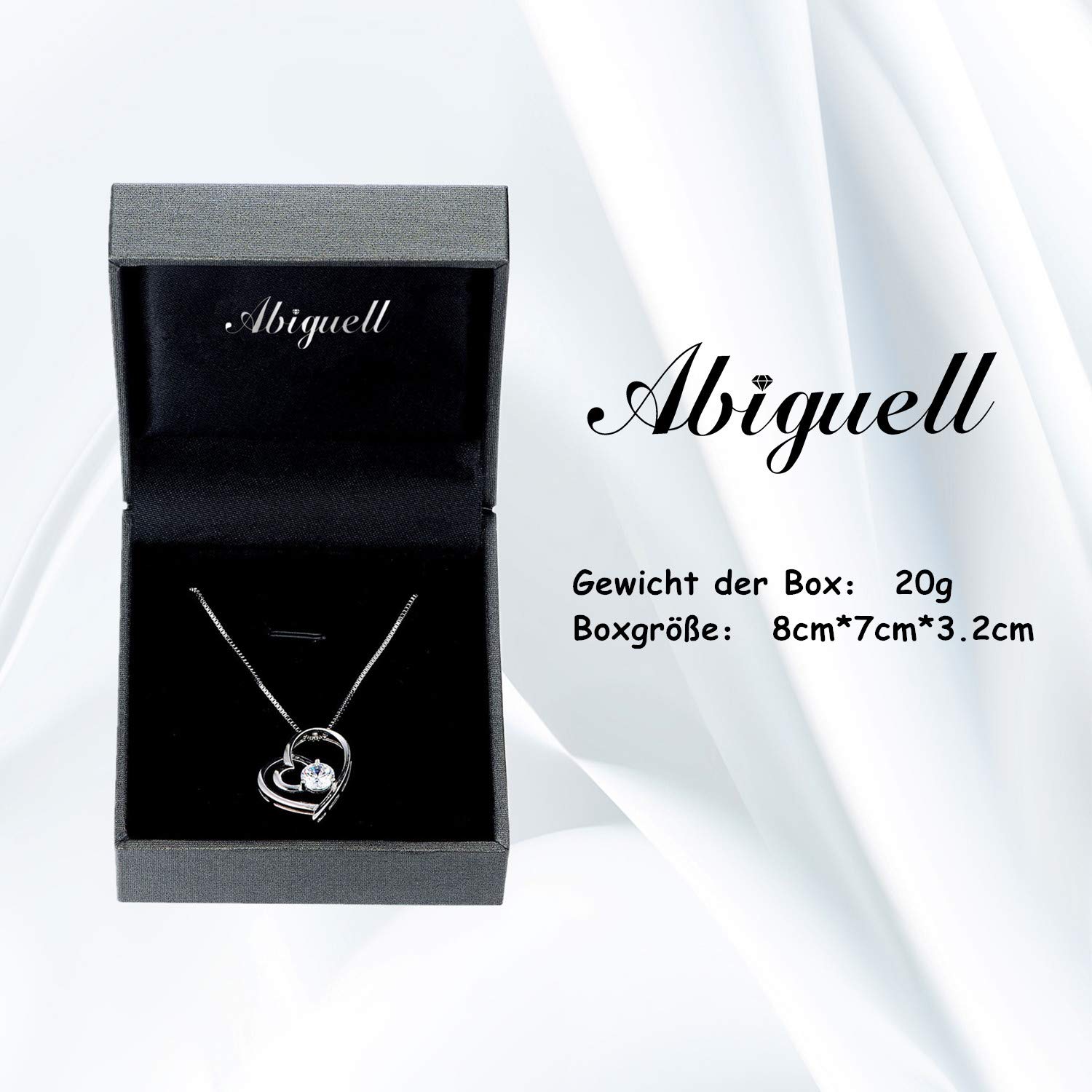 Abiguelle Damen Schmuck, Halskette Silber mit Herz Anhänger 925 Sterling Silber Zirkonia, Schmuck mit Etui 45cm, Weiß