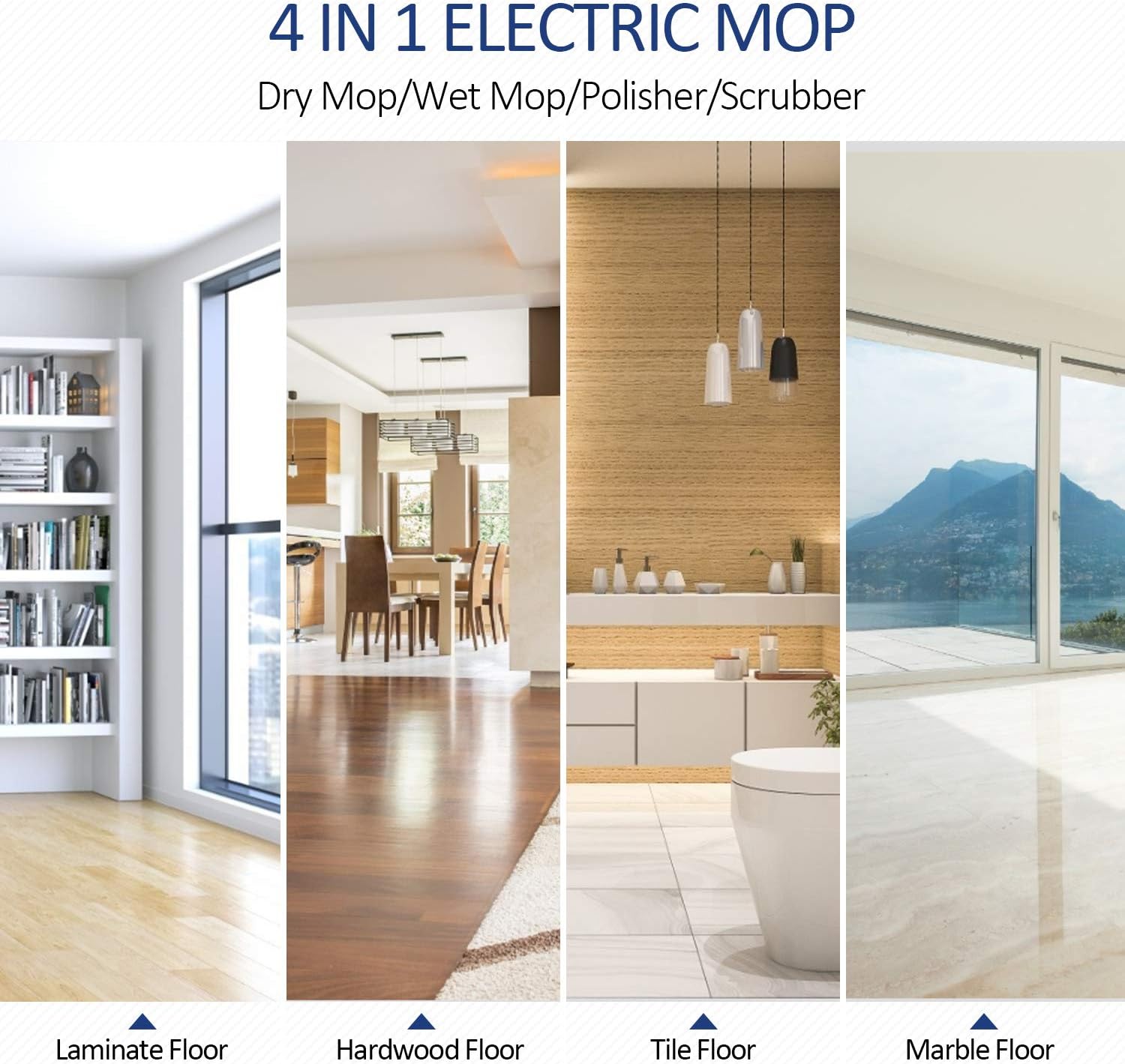 Cordless Electric Spin Mop, Floor Cleaner with Built-in 300ml Water Tank, Polisher for Hard Wood & Tile & Laminate & Marble Floors, Scrubber&Spray Mop with 4 Mop Pads,Detachable Battery, LED Headlight: Health & Personal Care