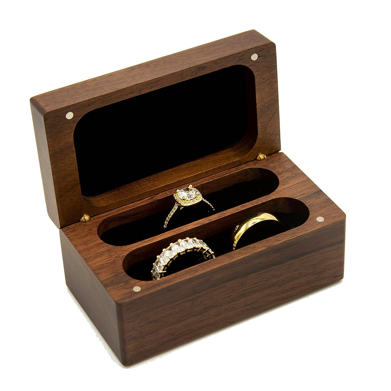 MUUJEE Quad Walnut Wood Ring Box - Ring Storage for