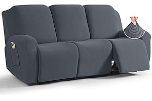 TAOCOCO Recliner Sofa Covers 8-Pieces Stretch Large Couch Covers for 3 Seats Reclining Slipcovers Soft Jacquard Pattern Furniture Protector Grey