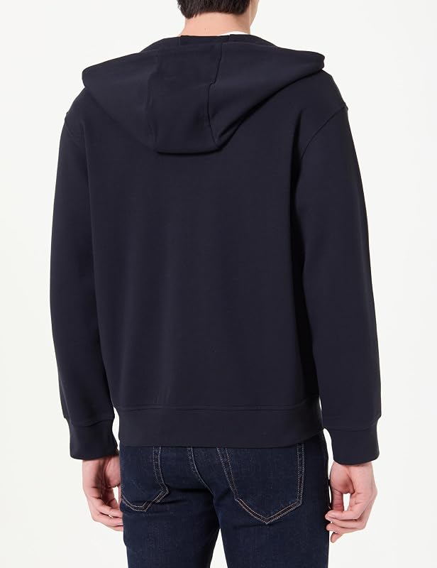 Men's Plain Boxy Fit, Embroidered Patch Logo, Metal Zip, Hooded Sweatshirt,Blue,M