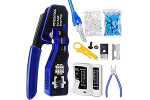 PETECHTOOL RJ45 Crimp Tool Pass Through Ethernet Crimper for Cat6 Cat5e Cat6a Connectors All-in-One Cat6 Crimping Tool Kit
