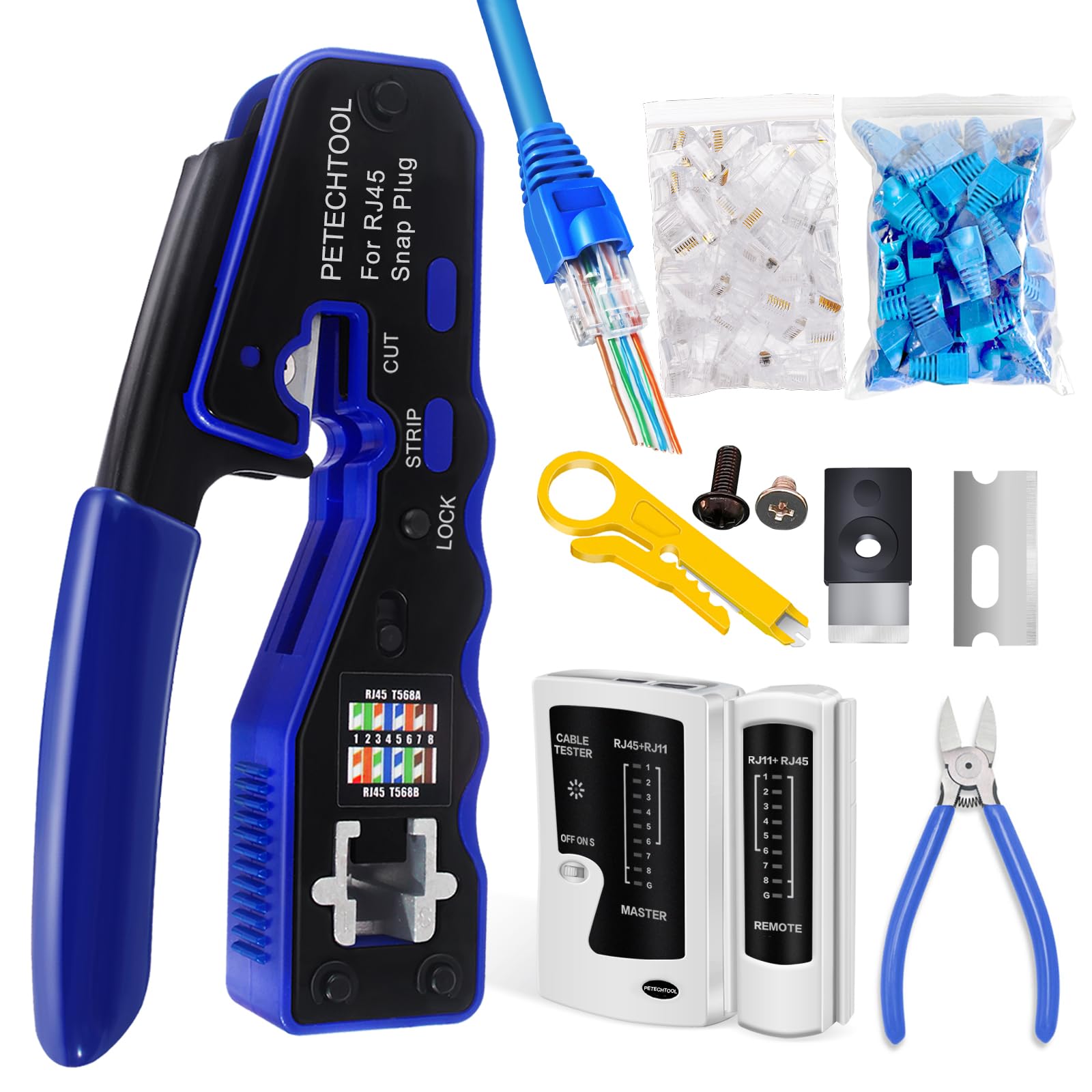 RJ45 Crimp Tool Pass Through Ethernet Crimper for Cat6 Cat5e Cat6a Connectors Cat6 Crimping Tool Kit