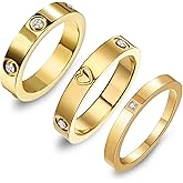 CHUQIU 3PCS Love Friendship Ring Gold Ring Sets for Women Stainless Steel Wedding Statement Thumb Ring 18K Gold Silver Rose Plated Cubic Zirconia Rings Jewelry Gifts for Her
