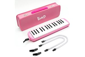 VACHAN 32 Keys Melodica Instrument, Soprano Melodica Air Piano Keyboard Musical Instrument with 2 Soft Long Tubes, Short Mouthpieces and Carrying Bag for Kids Beginners Gift,Pink