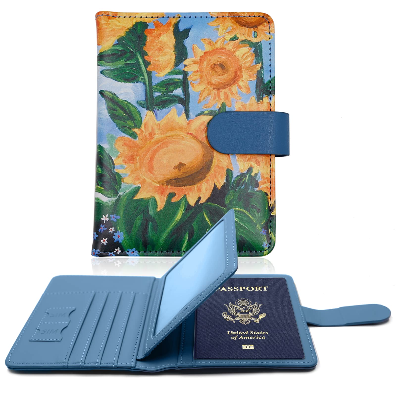 Melsbrinna Rfid Passport Holder for Travel women/Men, Cute Passport Wallet Rfid Blocking Card Slots, Rfid Passport Cover/CaseTravel Wallet, Passport Book Holder (1, Blue2)