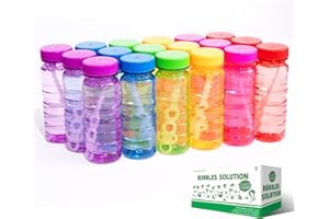 OMNISAFE 18 Pack 4oz Bubble Bottle with 5-Hole Wand and 18 Bag 10ml Concentrate Bubble Refill Solution, Colorful Bottle of Bubble Solution, Novelty Summer Toy for Kids Toddlers, Party Favor Toy