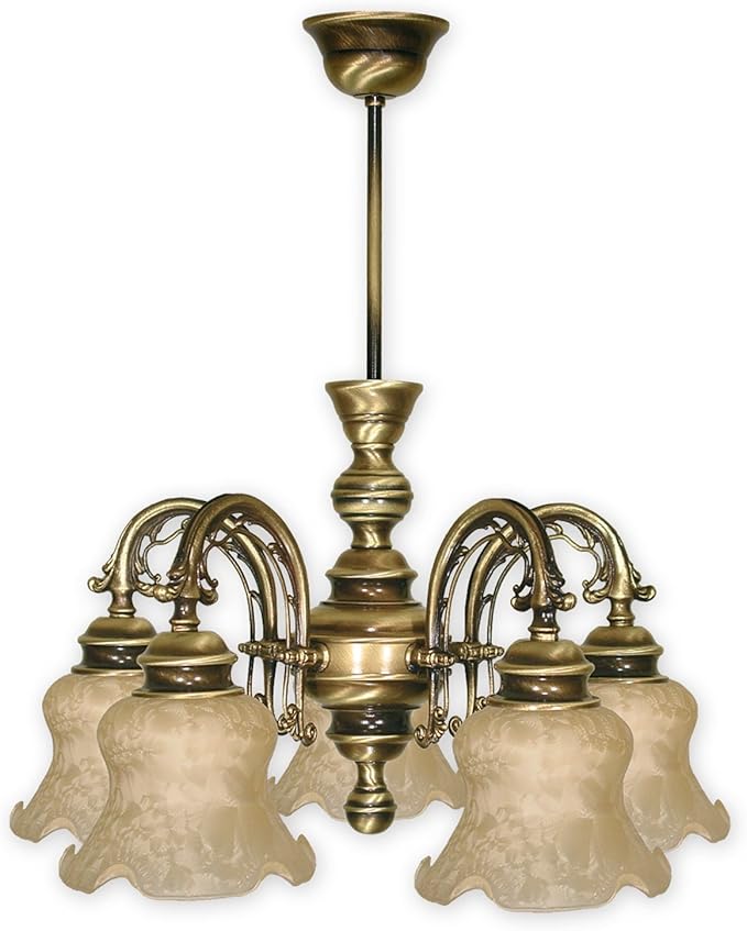 Elegante Hängeleuchte in Messing Beige Jugendstil 5xE27 bis 60W 230V