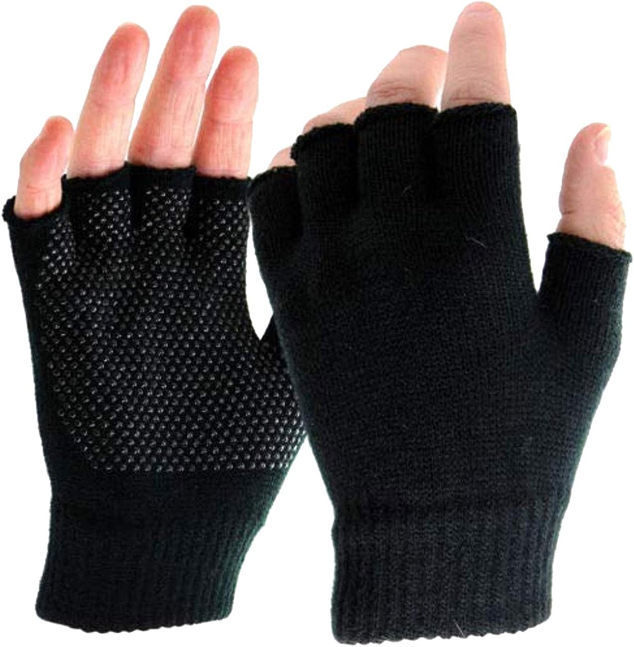 Adults Black Fingerless Gloves Ladies Super Soft Magic Gripper Thermal