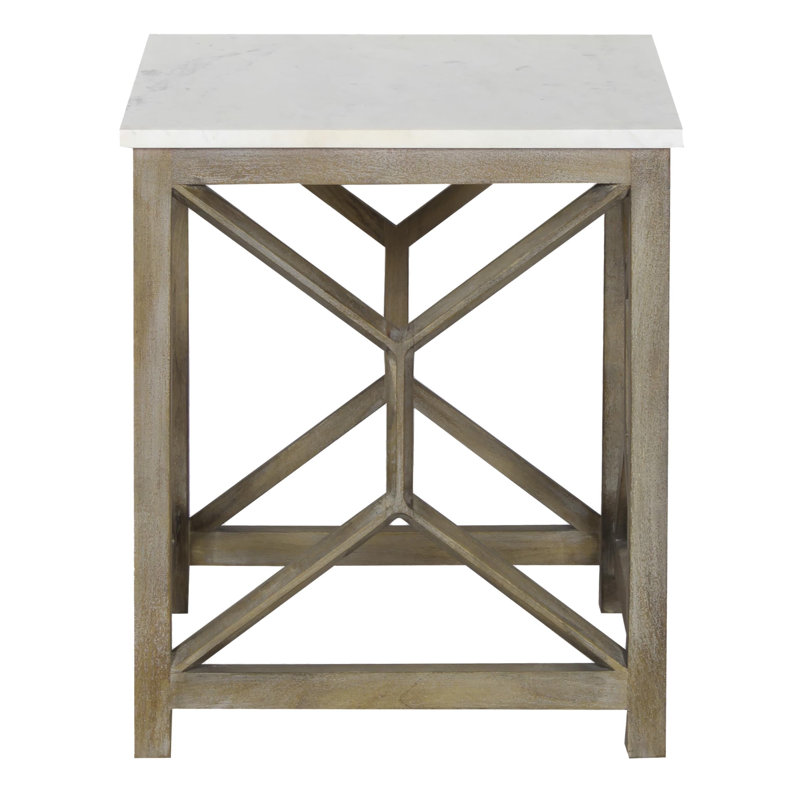 Photo 1 of ***MISSING MARBLE TOP***The Urban Port Agas Side End Table, 22 Inch Square Marble Top, Sandblasted Washed Mango Wood Geometric Frame, White and Ash Gray